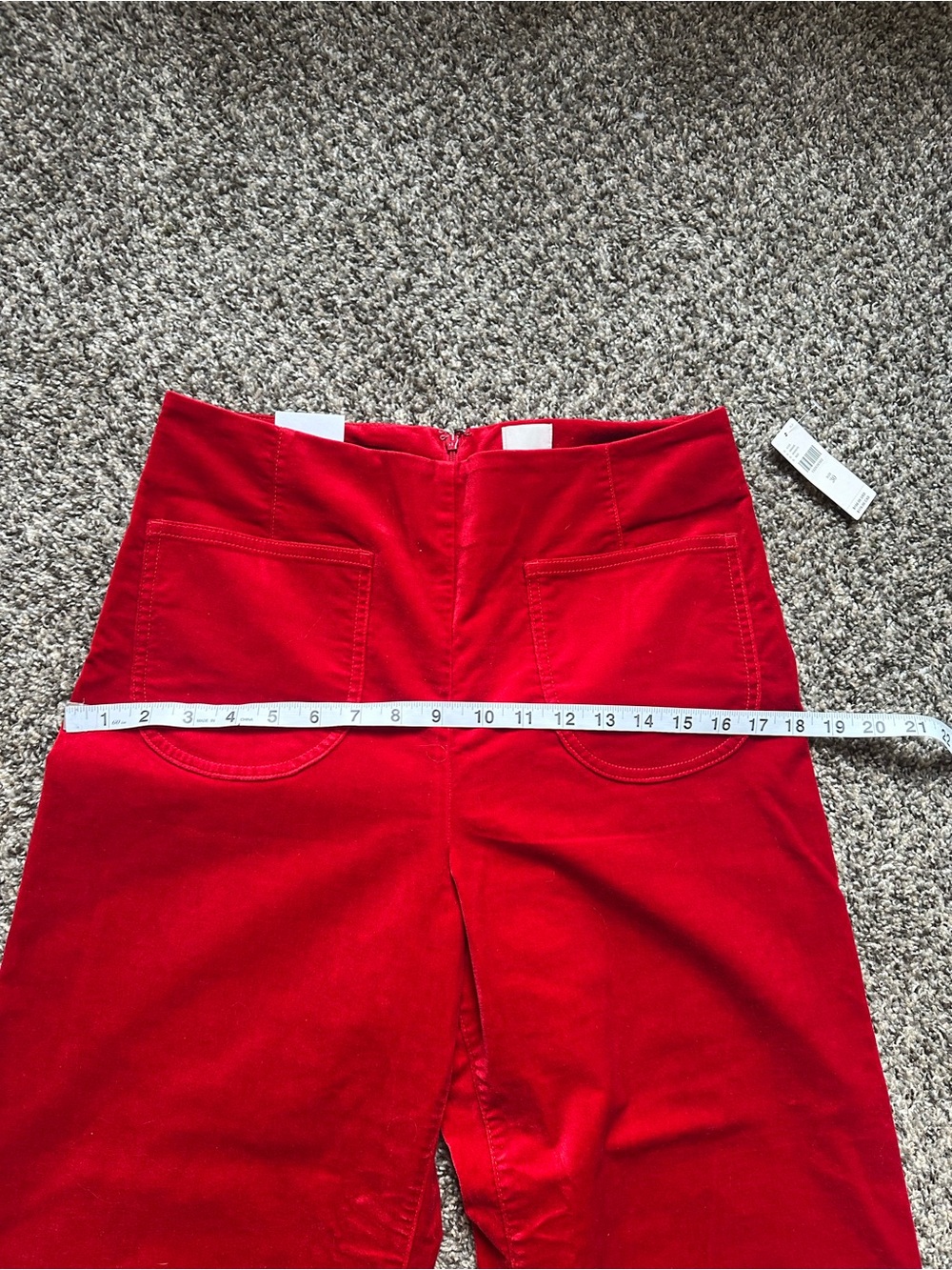 Maeve Red Ruffle Hem Velvet Pants - Picture 3 of 8